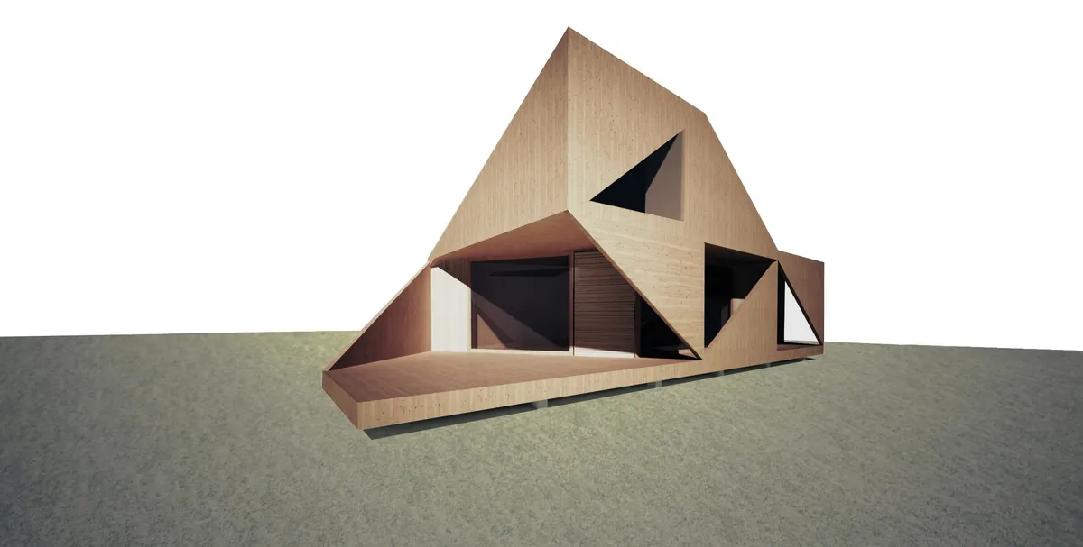 úvahy o drobné dřevostavbě – origami — vizualizace 01