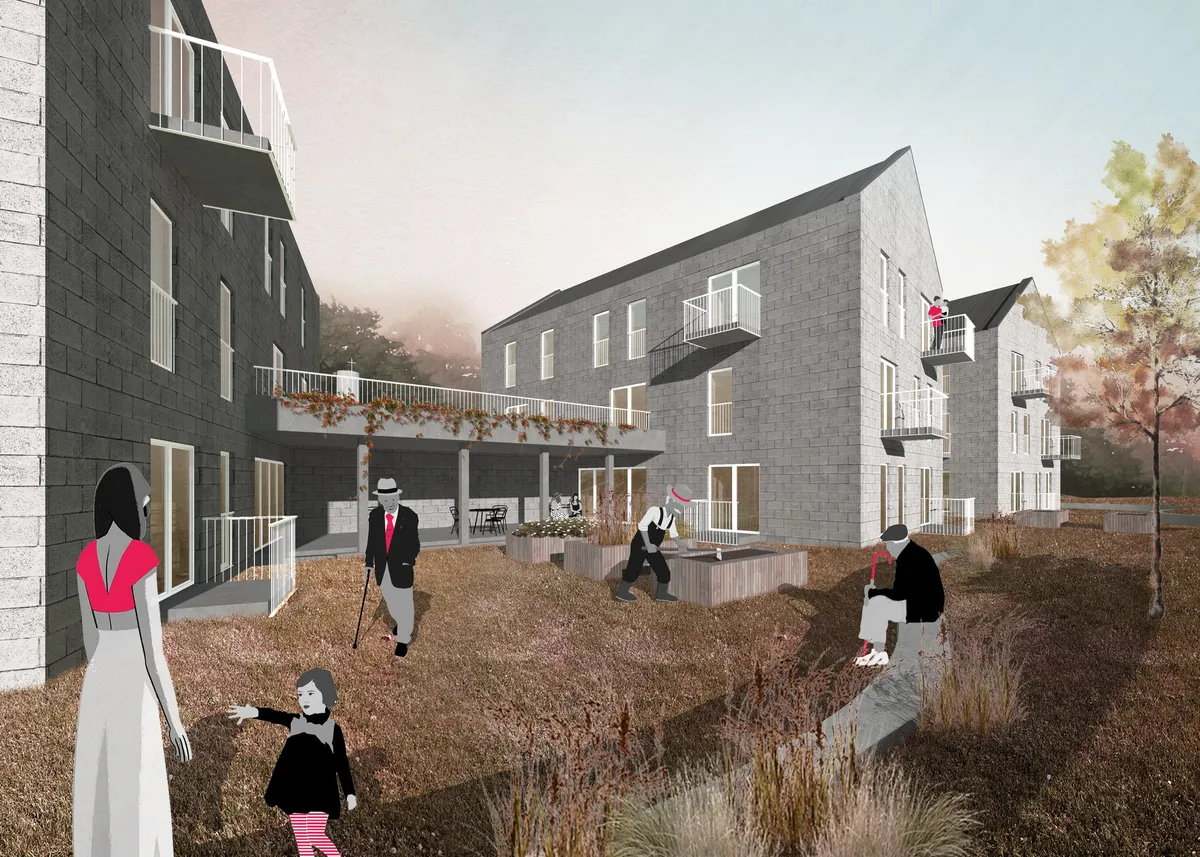 seniorské centrum Šatovka — vizualizace 05, zahrádky