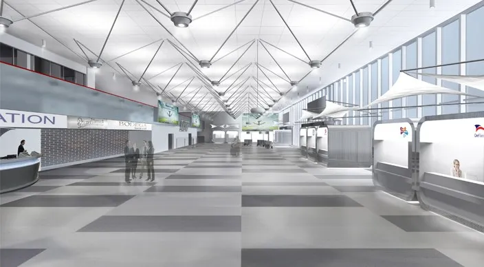 koncept úprav příletové haly, Terminál 1 Praha — vizualizace 06